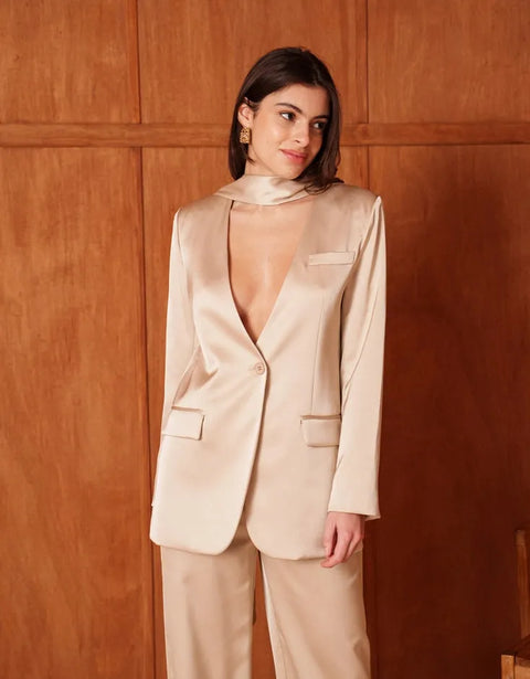 Fluid Satin Jacket with Scarf