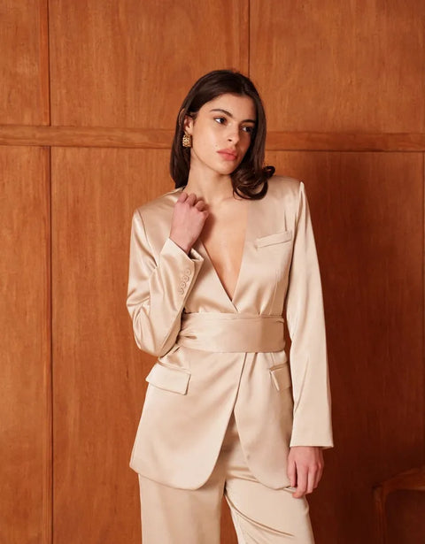 Fluid Satin Jacket with Scarf