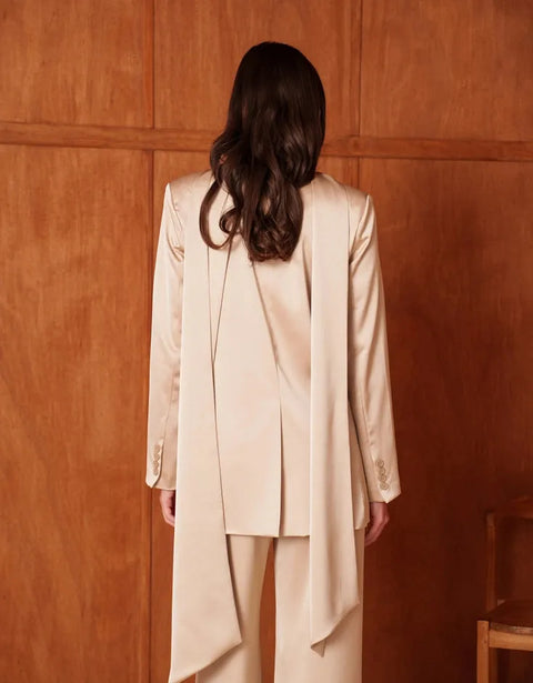 Fluid Satin Jacket with Scarf