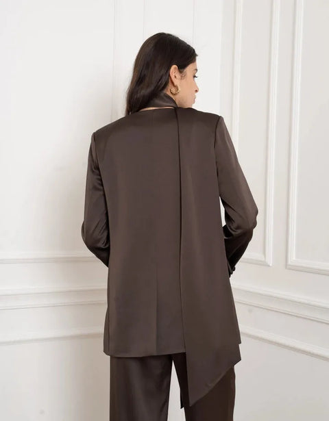 Fluid Satin Jacket with Scarf