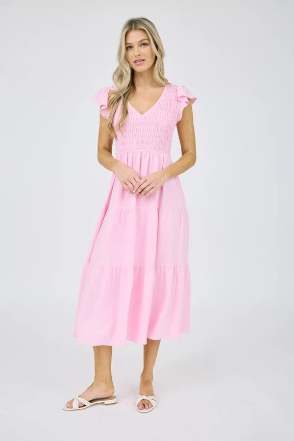 Flutter Sleeve Maxi Dress - LIGHT PINK