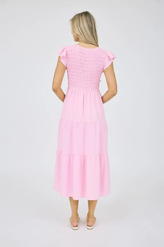 Flutter Sleeve Maxi Dress - LIGHT PINK