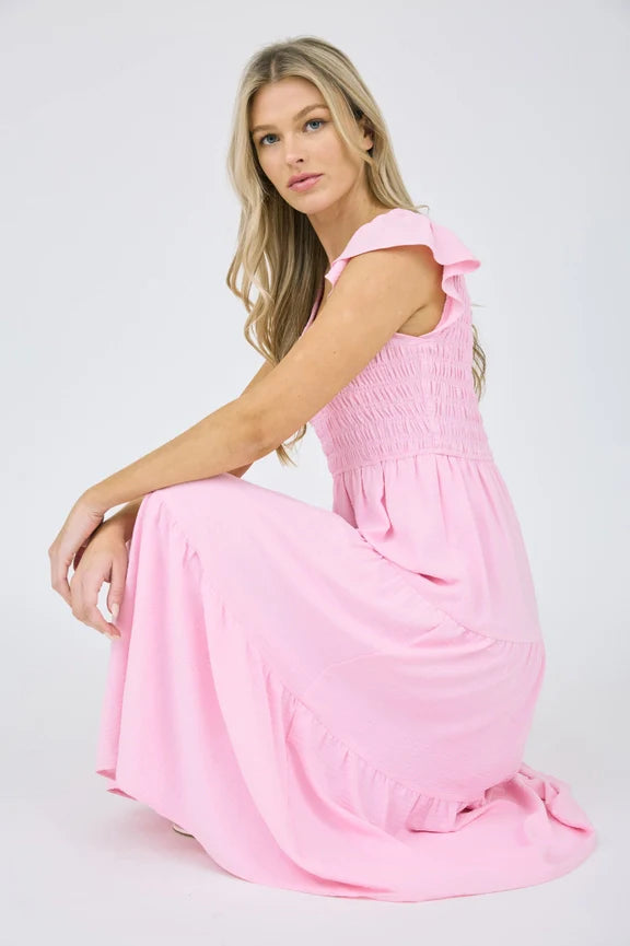 Flutter Sleeve Maxi Dress - LIGHT PINK