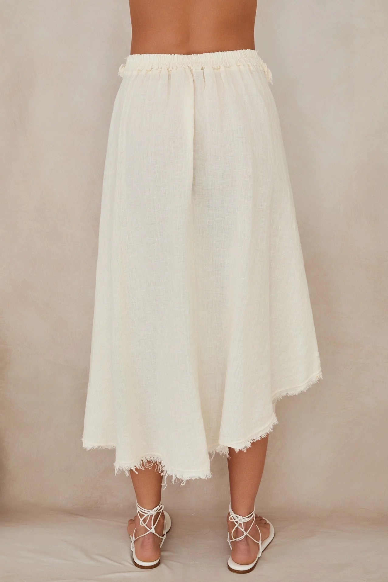 Fringe Ring Tie Detail Front Linen Skirt