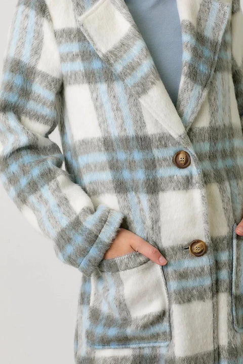 Fuzzy Plaid Long Coat - Ivory Mix