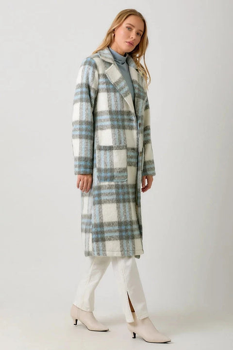 Fuzzy Plaid Long Coat - Ivory Mix