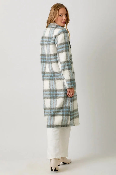 Fuzzy Plaid Long Coat - Ivory Mix