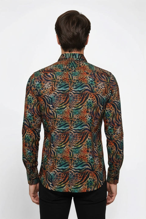 Animal Patterned Long Sleeves Multicolor Men Shirt - Wessi