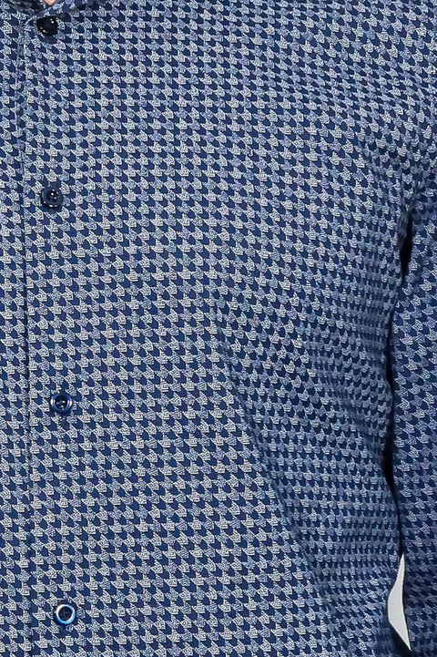 Houndstooth Pattern Slim Fit Navy Blue Men Shirt - Wessi