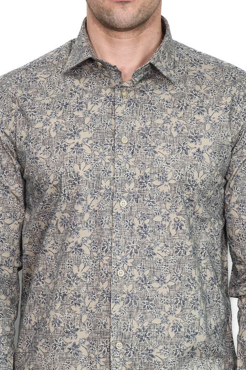 Bloom Patterned Beige Slim Fit Shirt - Wessi