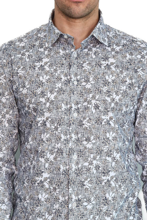 Bloom Patterned Grey Slim Fit Shirt - Wessi