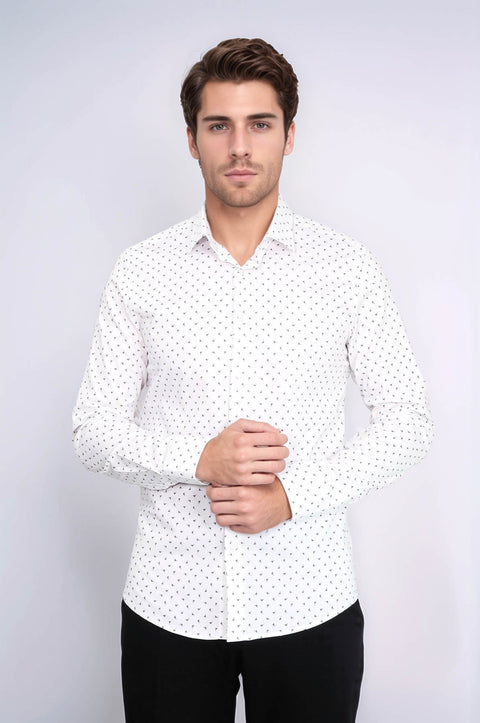 Men’s White Shirt with Minimal Grey Pattern – Wessi