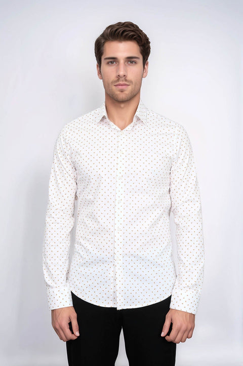 Minimal Golden Print White Men's Shirt - Wessi