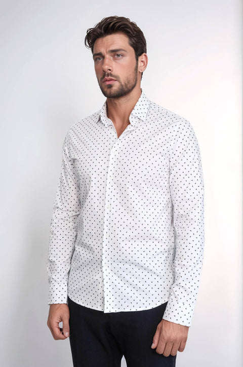 Men’s White Shirt with Minimal Black Pattern – Wessi