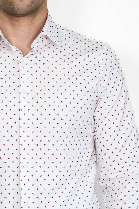 Men’s White Shirt with Minimal Burgundy Pattern – Wessi