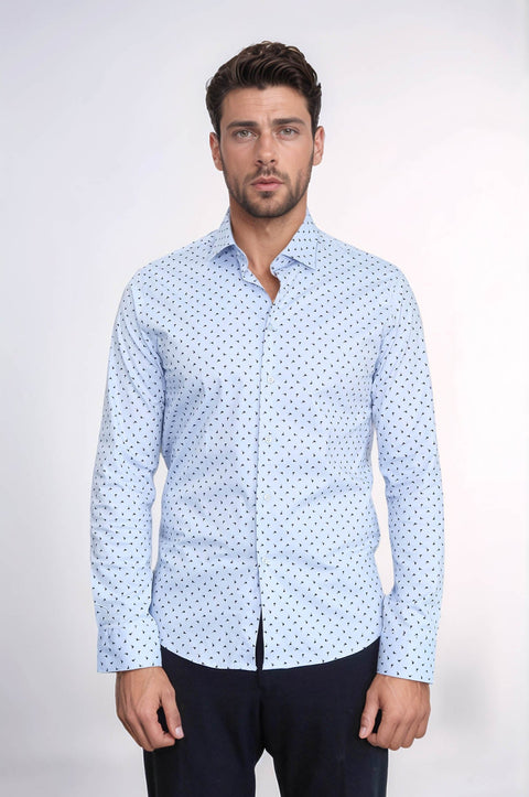 Men’s Light Blue Shirt with Minimal Black Pattern – Wessi