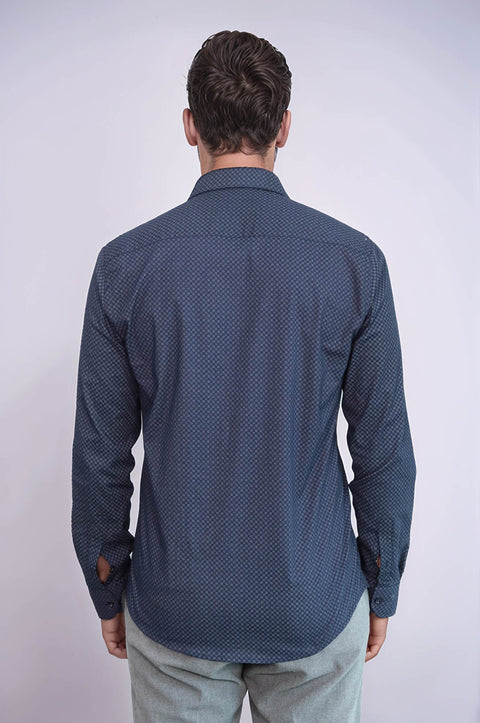 Dark Blue Tiny Check Patterned Slim Fit Shirt - Wessi