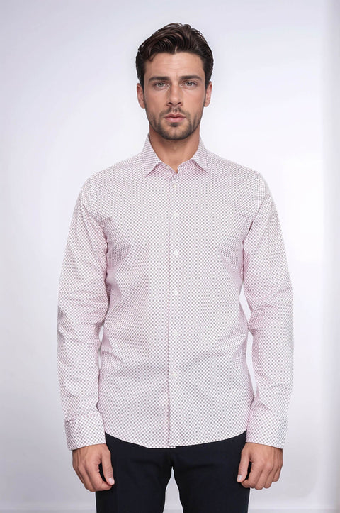Claret Red Tiny Check Patterned Slim Fit Men Shirt - Wessi