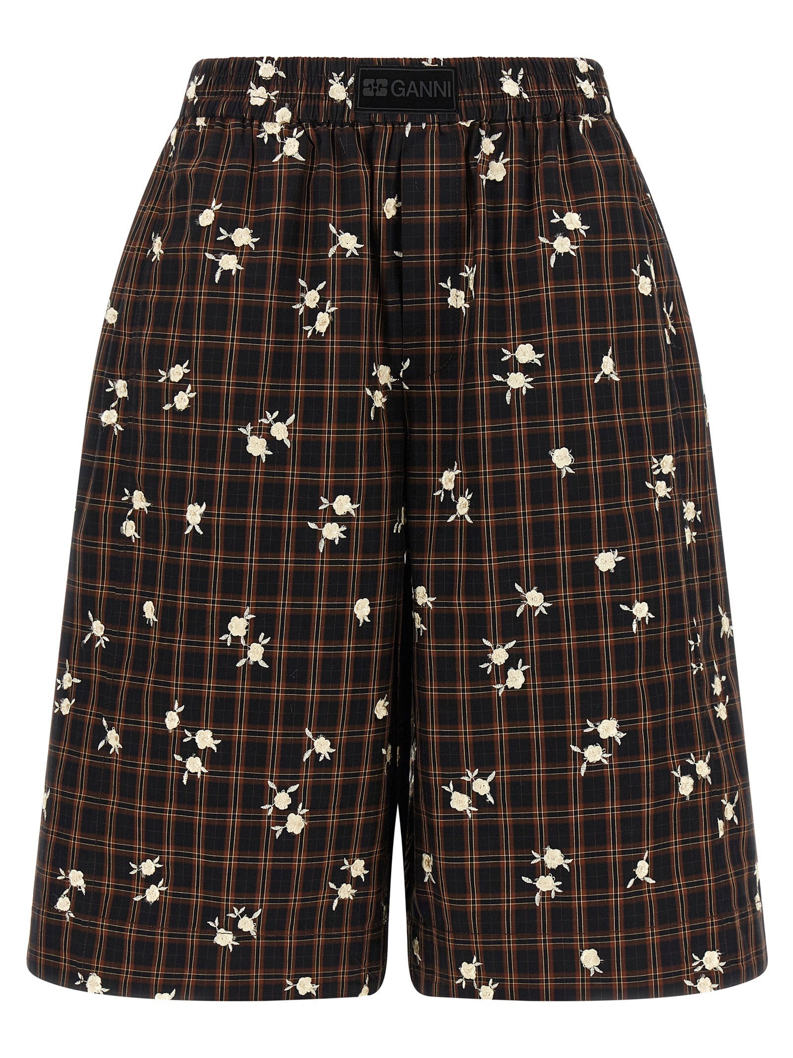 Ganni Check Flower Bermuda Shorts