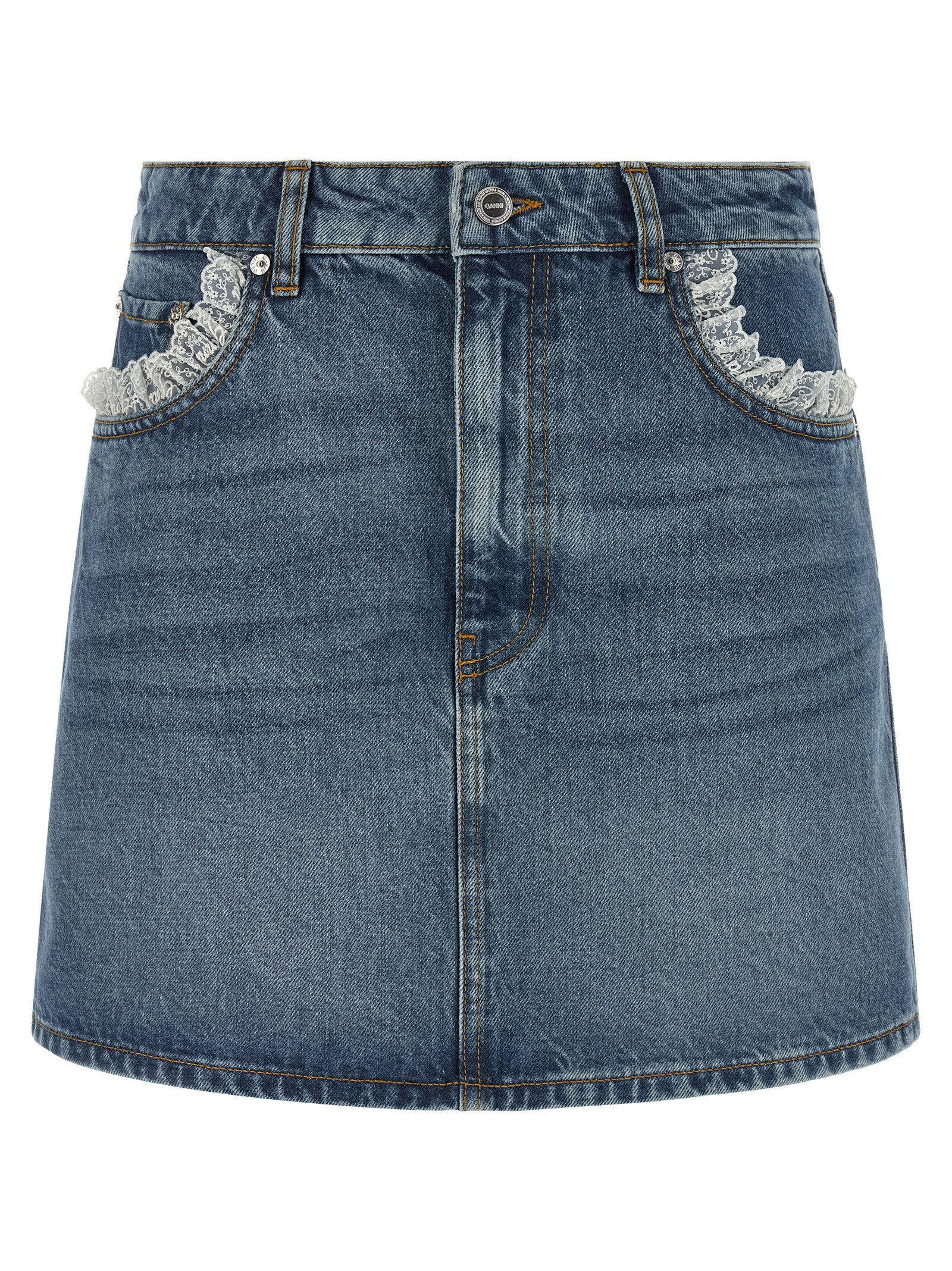Ganni Denim And Lace Skirt