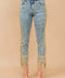 Garment Washed Side Sequin Tape Fringe Denim Jeans Med Wash
