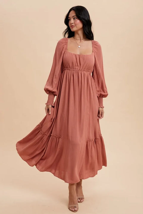 Gathered Long Sleeve Maxi Dress