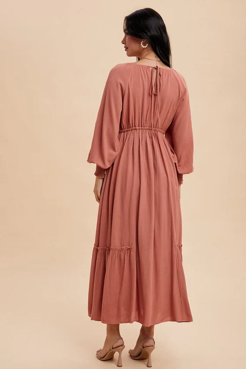 Gathered Long Sleeve Maxi Dress