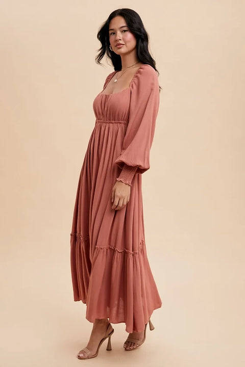 Gathered Long Sleeve Maxi Dress