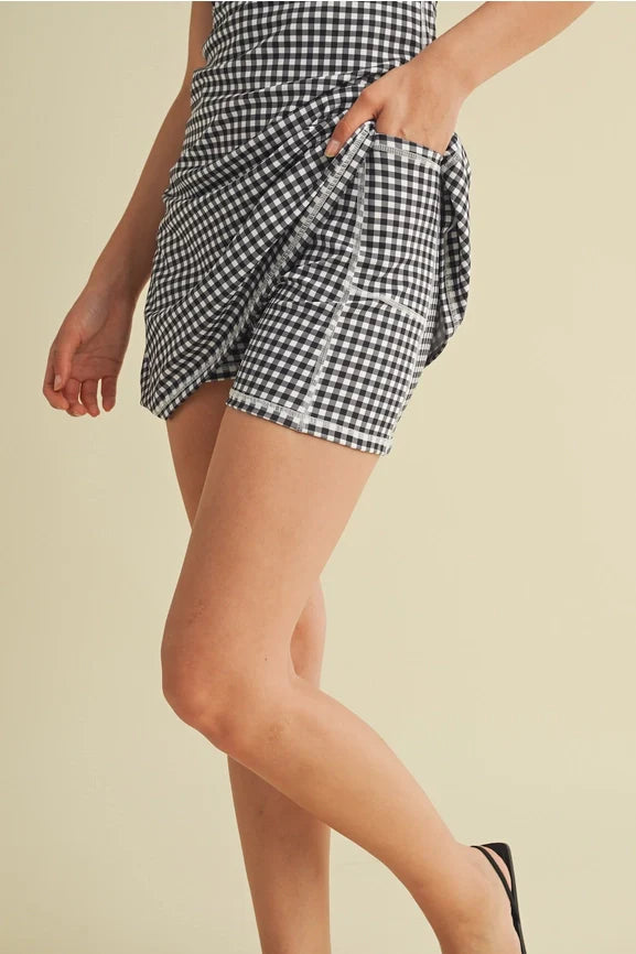 Gingham Print Sweetheart Dress - Black Gingham