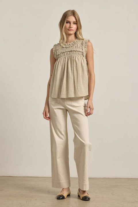 Gingham Ruffle Blouse - Beige