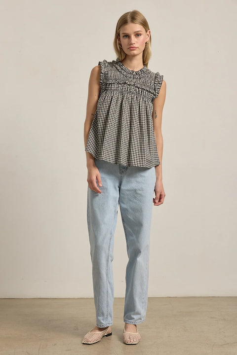 Gingham Ruffle Blouse - Black