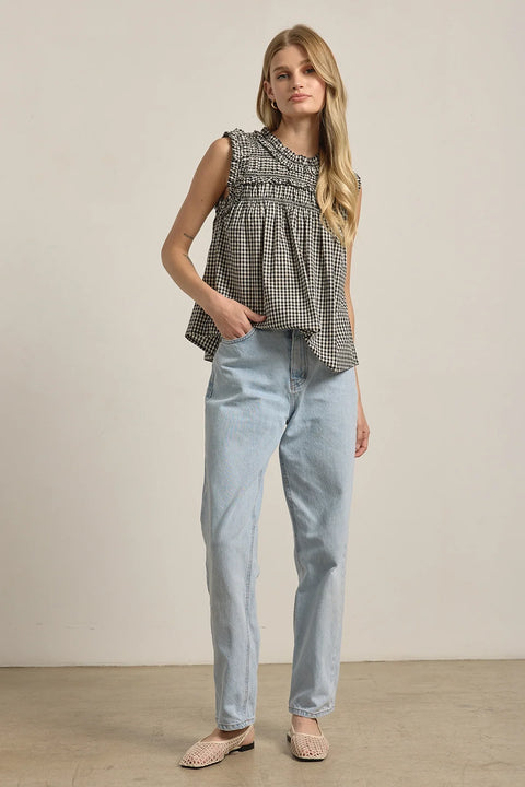 Gingham Ruffle Blouse - Black