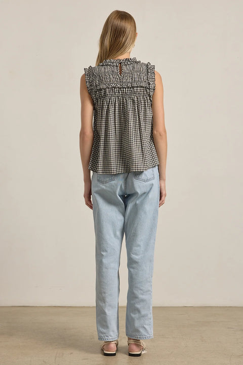 Gingham Ruffle Blouse - Black