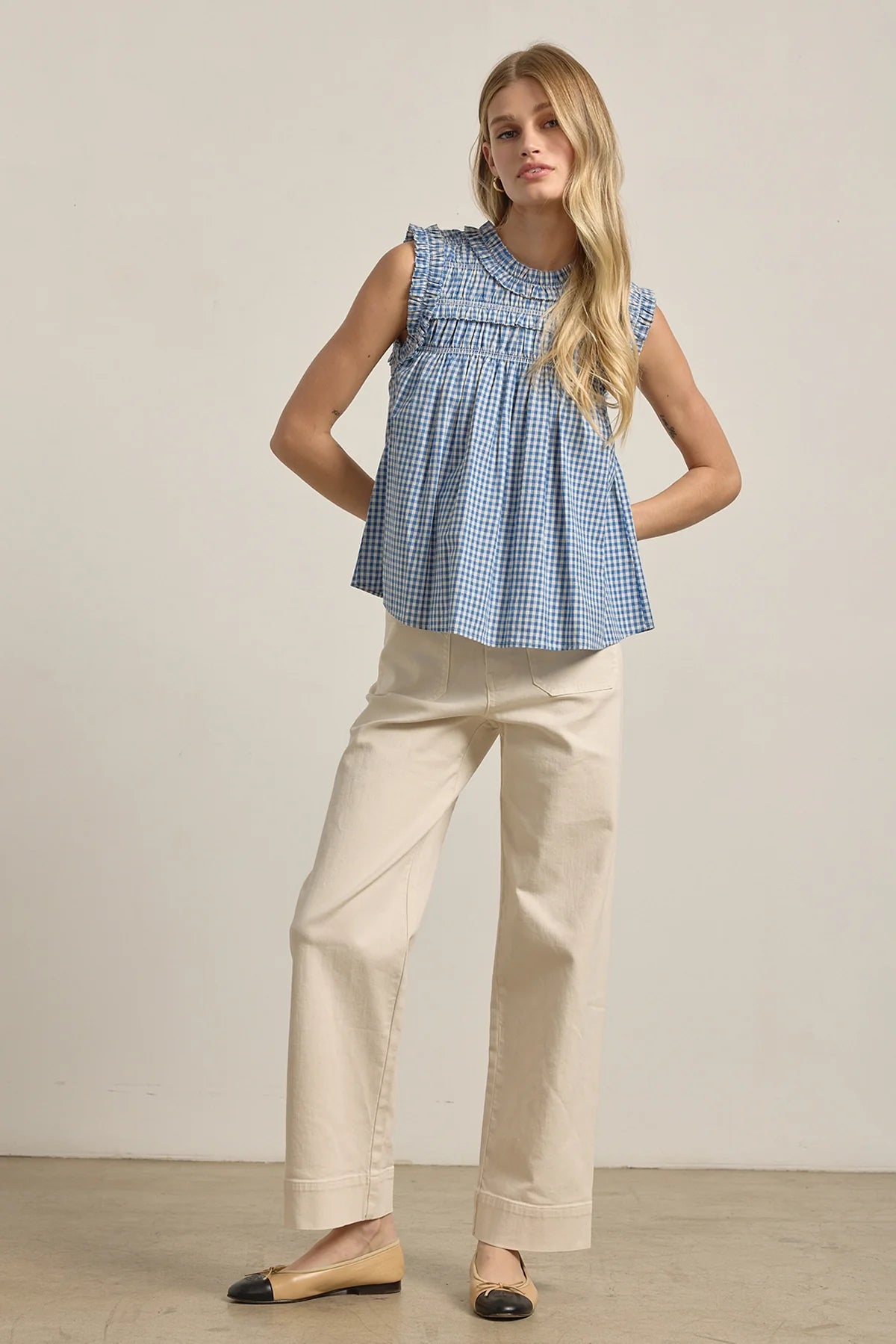 Gingham Ruffle Blouse - Blue
