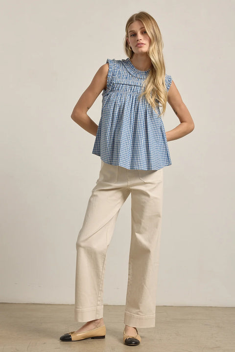 Gingham Ruffle Blouse - Blue