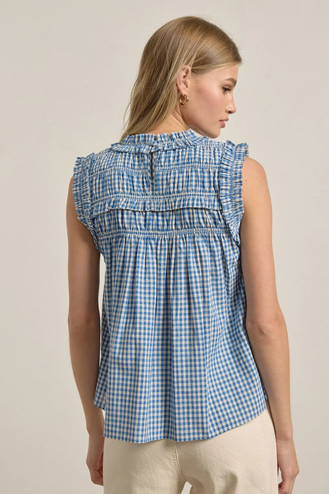 Gingham Ruffle Blouse - Blue