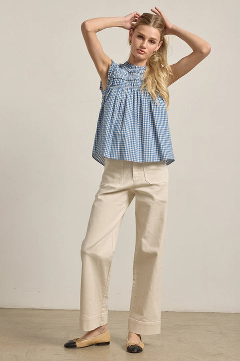 Gingham Ruffle Blouse - Blue