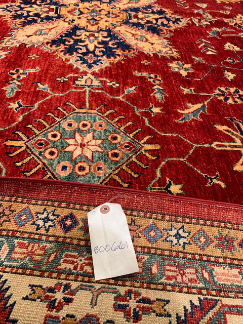 Hand-Knotted Vegetable Dye Kazak Rug from Pakistan, size 8' 7" x 12' 4"