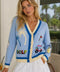 Golf Embroidered Patch Cardigan - BABY BLUE MULTI