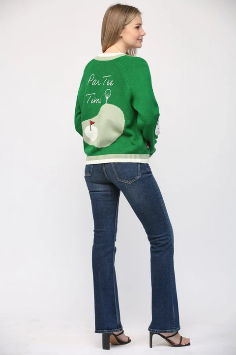 Golf Embroidered Patch Cardigan - GREEN