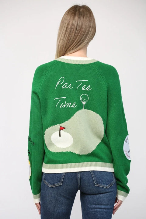 Golf Embroidered Patch Cardigan - GREEN