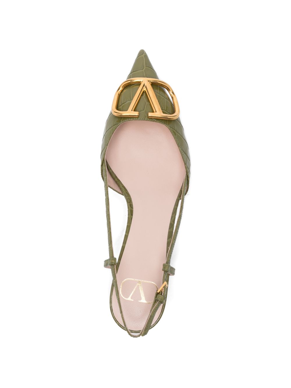 Green Embossed Crocodile Leather Kitten Heel Pumps