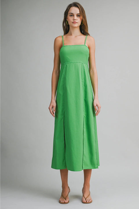 Scalloped Trim Midi Dress in Green