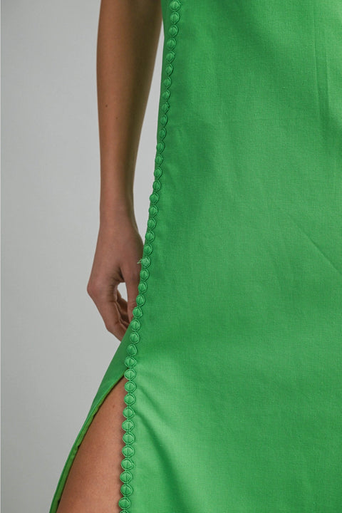 Scalloped Trim Midi Dress in Green