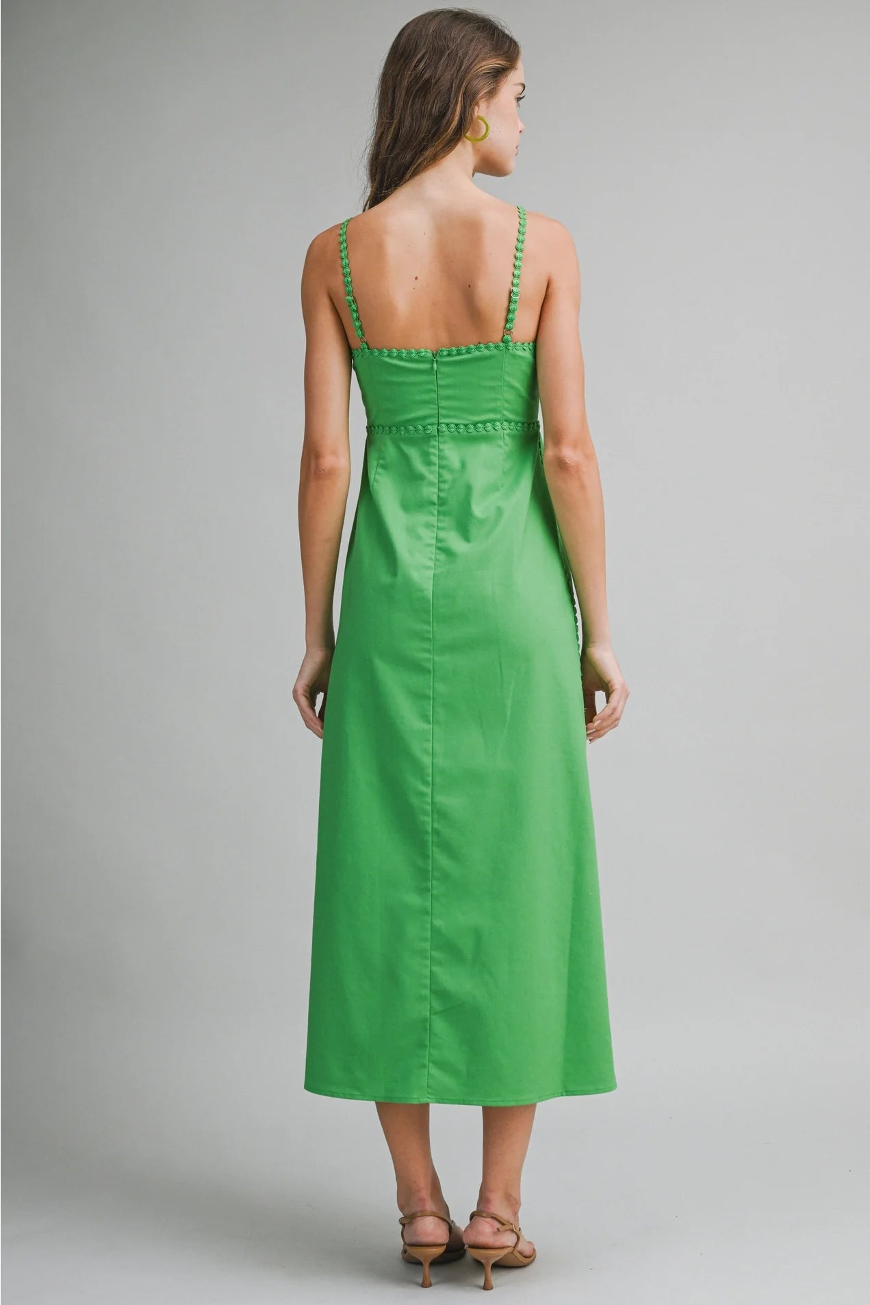 Green Scalloped Trim Midi Dress