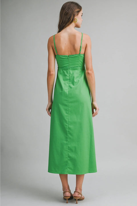 Scalloped Trim Midi Dress in Green