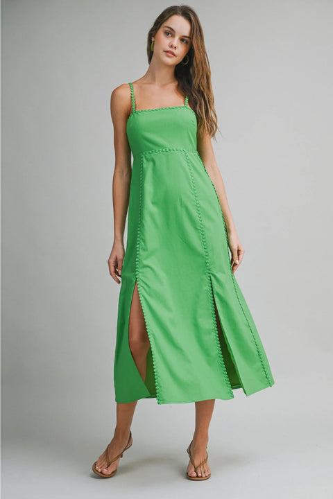 Scalloped Trim Midi Dress in Green