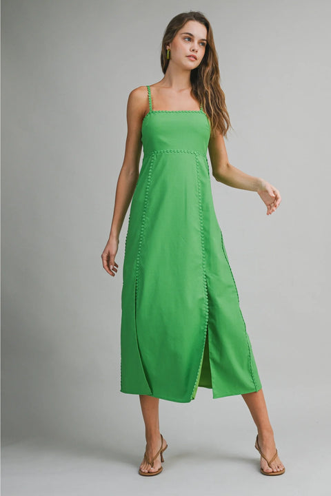 Scalloped Trim Midi Dress in Green