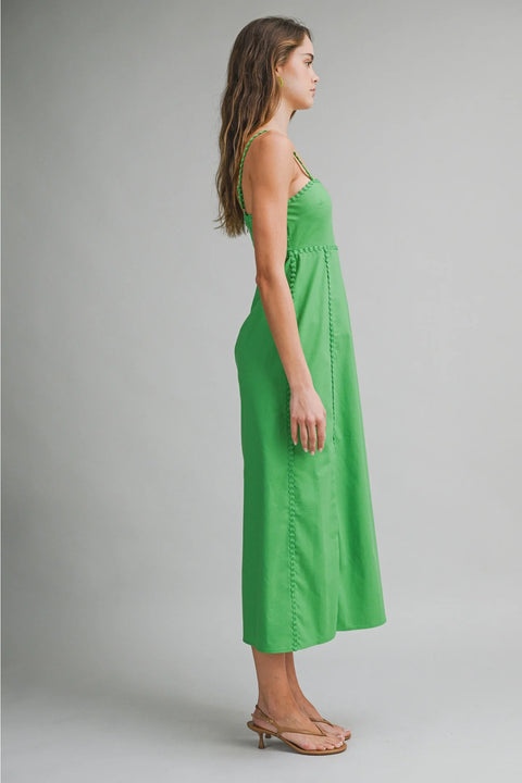Scalloped Trim Midi Dress in Green