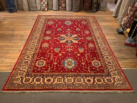 Hand-Knotted Vegetable Dye Kazak Rug from Pakistan, size 8' 7" x 12' 4"